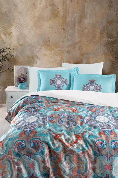 Dijital Saten Çift Kişilik Nevresim Takımı Azur ürün görseli 1