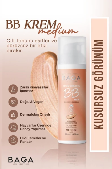 50+spf Bb Krem Medium Leke Oluşumunu Önlemeye Yardımcı Olur, Aydınlık Ve Canlılık Sağlar