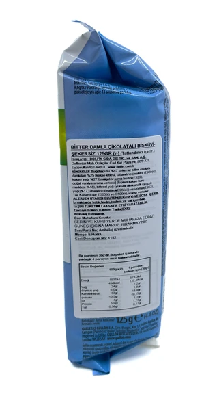 Gullon Bitter Damla Çikolatalı Şekersiz Bisküvi 125 Gr (2 Adet) - 4