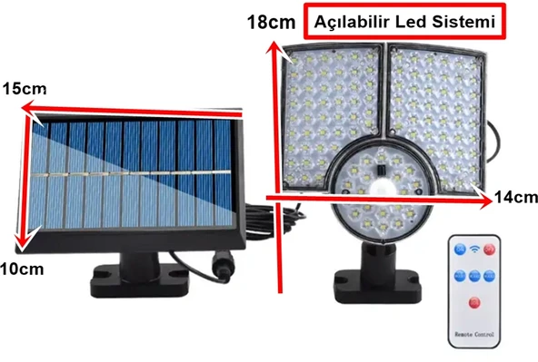 112 Led Güneş Enerjili Kumandalı 3 Çalışma Modlu Çift Başlıklı Iç Veya Dış Mekan Sarkıt Solar Led - Resim 2