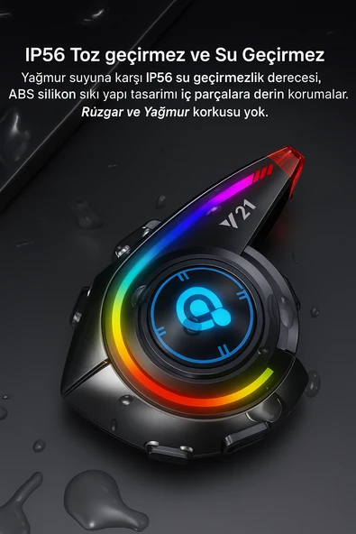 QASUL Rgb Işık Efektli Intercom Bluetooth Motosiklet Kask Kulaklığı Intercom Kulaklık - Resim 5