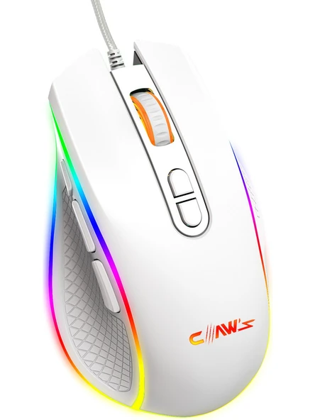 Claw's Nova V1 12800 Dpi Wide RGB Özel ABS Doku & Claw's Reflex Örgü Kablolu Ekstra Fire Butonlu Gaming Mouse - Beyaz - 5