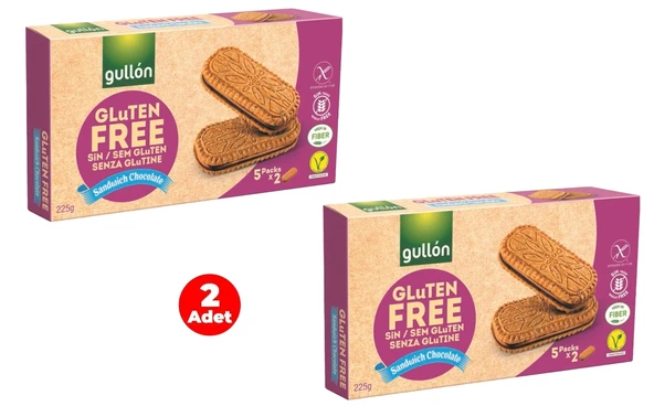 Gullon Çikolata Aroma Dolgulu Glutensiz Sandviç Bisküvi 225 gr (2 Adet) - 2