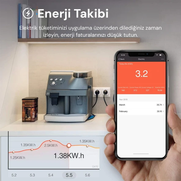 Yeco SP-16 Akıllı Priz, Wi-Fi Uyumlu, Telefonla Kontrol, 16A Akım Koruma, Enerji İzleme, 2 Adet - 5