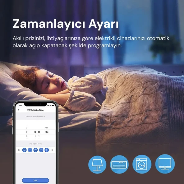 Yeco SP-16 Akıllı Priz, Wi-Fi Uyumlu, Telefonla Kontrol, 16A Akım Koruma, Enerji İzleme, 2 Adet - 6