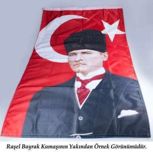 Göğe Bakan Gazi Mustafa Kemal Atatürk İmzalı Portre - Sivil Türk Bayrağı Poster - Bayrak 100x150 cm - Resim 7