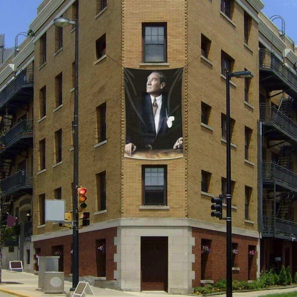 Göğe Bakan Atatürk Cephe Poster Bayrak 200x300cm -2x3 metre - 1