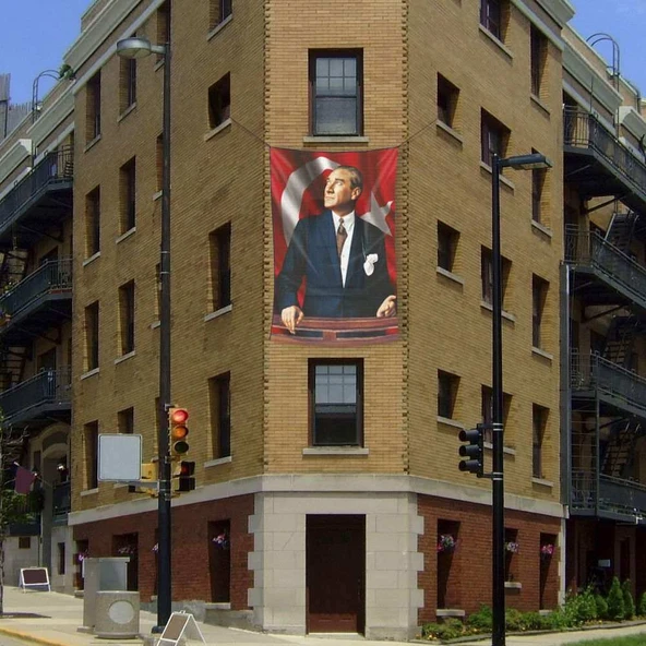 Göğe Bakan-Ay Yıldız- Mustafa Kemal Atatürk -Okul -Kutlama - Anı- Poster - Cephe Bayrak - 2x3 Metre