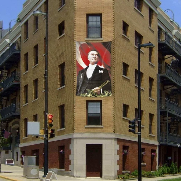 Sivil Mustafa Kemal Atatürk -Ay Yıldız Dış Cephe Poster Bayrak - 200x300cm (2 x 3 metre) - 1