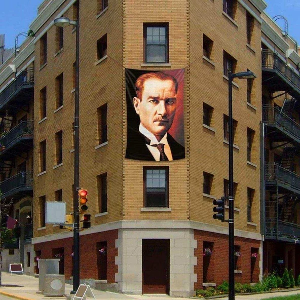 Mustafa Kemal Atatürk Sivil Portre Cephe Poster Bayrağı - 2x3 metre ürün görseli