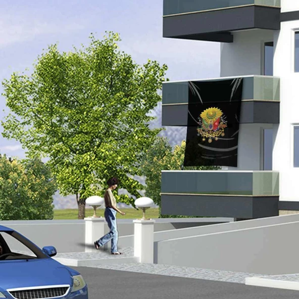 Siyah Osmanlı Arması Sancağı Bayrak -150x225 cm (1,5 metre x 2,25 metre) ürün görseli 1