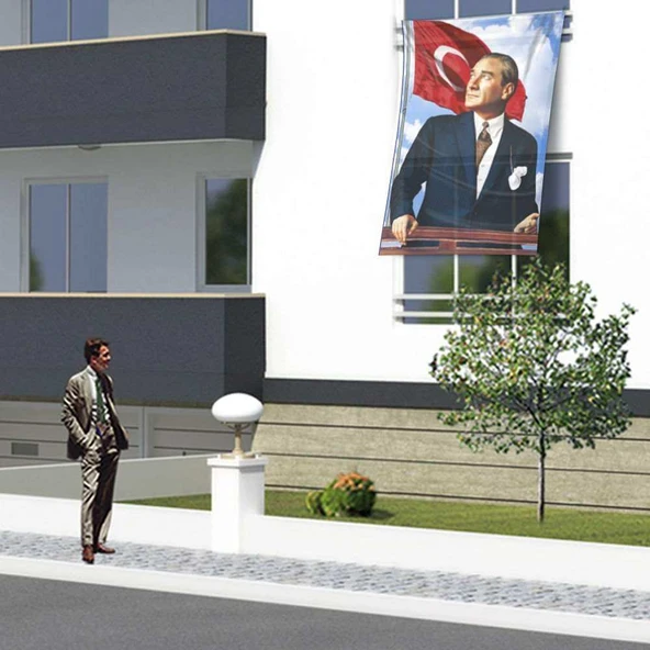 Göğe Bakan Sivil Atatürk - Kutlama - Okul - Anı - Poster Cephe Bayrağı - Bayrak -1,5x2,25 Metre