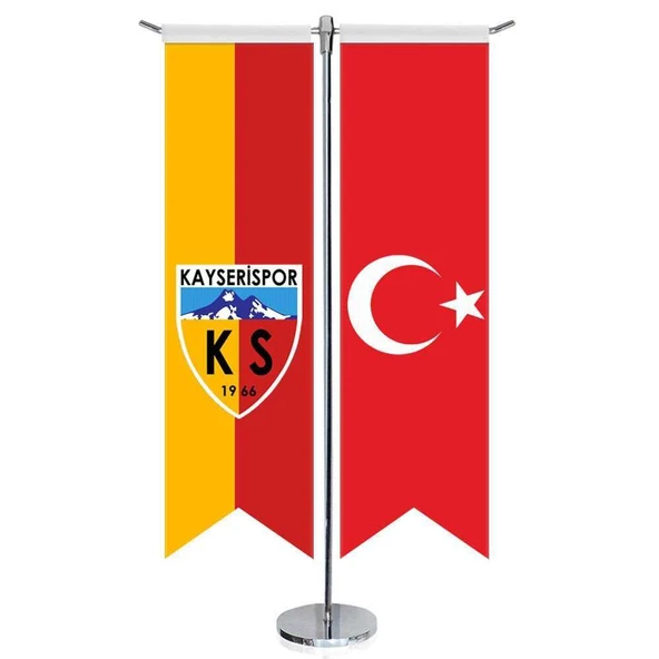 Kayserispor -KS - 1966 ve Türkiye - Kırlangıç - Saten T direk 2li Masa Bayrağı