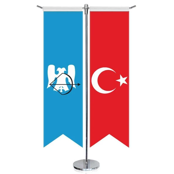 Büyük Selçuklu İmp. - 17 Eski Türk Devletleri ve Türkiye -Kırlangıç -Saten T direk 2li Masa Bayrağı