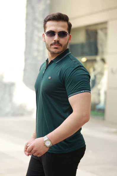 Lucky Life Erkek Yaka Ve Kolları çizgi Detaylı Fermuar Yakalı Kısa Kollu Tişört ürün görseli 1