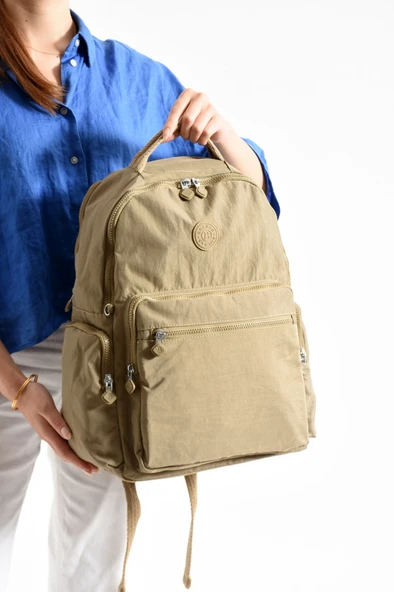 Bagacar Bolsas 1094 Su Geçirmez İthal Krinkıl Kumaş Laptop Bölmeli Okul ve Günlük Sırt Çantası Kum - 1