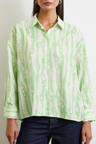 Zebra Desen Modal Gömlek Yeşil - Resim 5