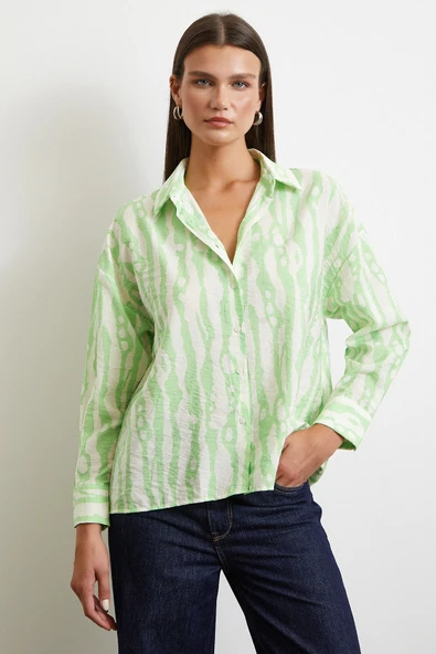 Zebra Desen Modal Gömlek Yeşil - Resim 6