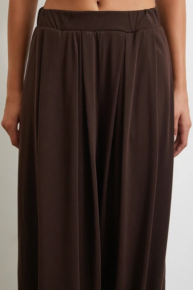 Paça Detaylı Şalvar Pantolon Kahve - Resim 5