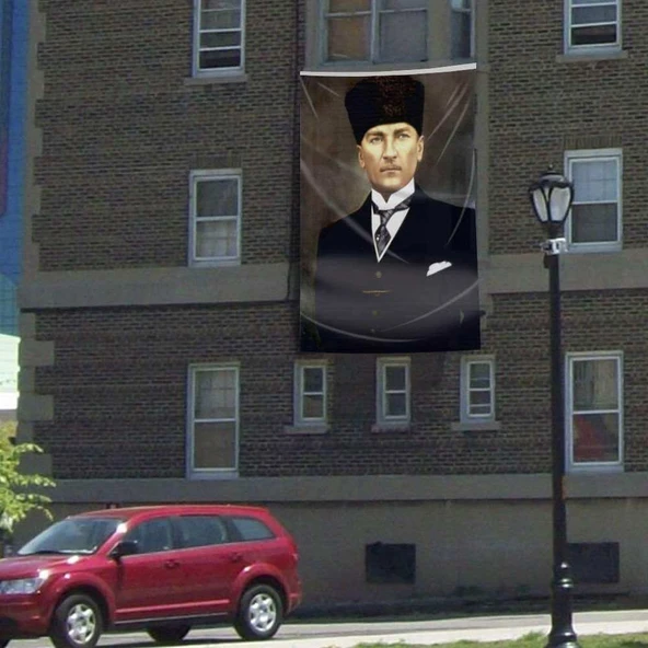 Kalpaklı Mustafa Kemal Atatürk Poster Cephe Bayrağı-300x450cm -3x4,5metre ürün görseli 1