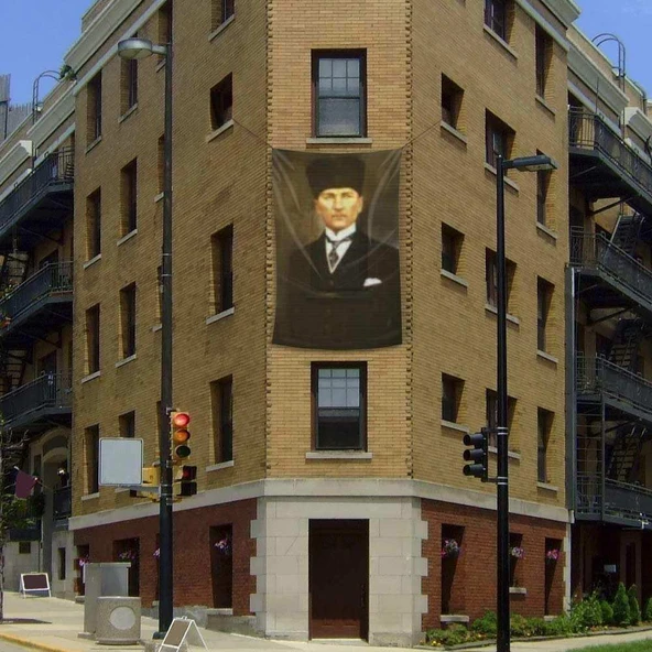 Kalpaklı Gazi Mustafa Kemal Atatürk Poster Cephe Bayrağı- 200x300cm -2x3metre ürün görseli