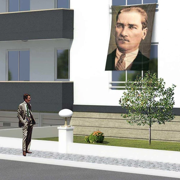 Sivil Takım Elbiseli Gazi Mustafa Kemal Atatürk Cephe Poster Bayrağı - 1,5x2,25 metre ürün görseli 1