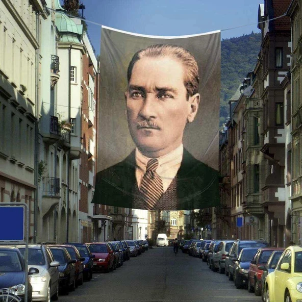 Sivil Gazi Mustafa Kemal Atatürk Portre Cephe Poster Bayrağı - 4x6 metre ürün görseli 1