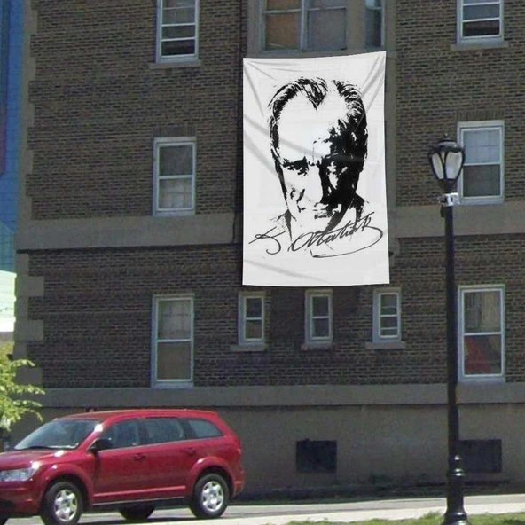Siyah-Beyaz Gazi Mustafa Kemal Atatürk Silüeti Poster Bayrağı- 3x4,5 metre ürün görseli 1
