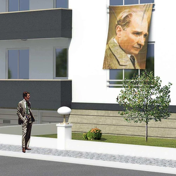 Mustafa Kemal Atatürk Yan Portre Cephe Poster Bayrak -150x225cm -1,5x2,25 metre ürün görseli 1