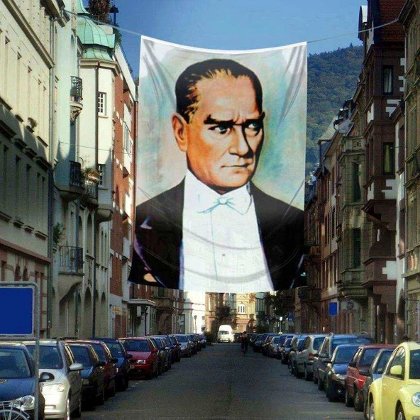 Mustafa Kemal Atatürk Portre- Poster Dış Cephe Bayrağı - 4x6 metre ürün görseli 1