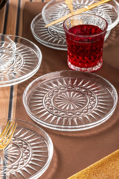 Porsima Milano Pasta Tabağı Dik Tabak - 6lı Cam Sunumluk Pasta Kurabiye Kek İkram Servis Tabağı-16 Cm Şeffaf - Resim 2