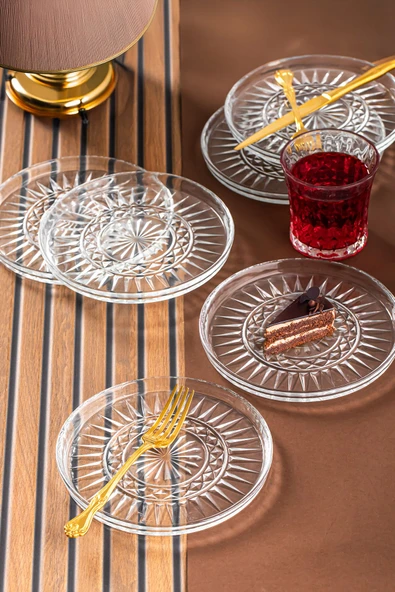 Porsima Milano Pasta Tabağı Dik Tabak - 6lı Cam Sunumluk Pasta Kurabiye Kek İkram Servis Tabağı-16 Cm Şeffaf ürün görseli