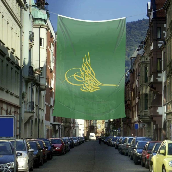 Osmanlı Tuğrası Bayrağı Yeşil Tuğra Raşel Bayrak 400x600 cm ürün görseli 1