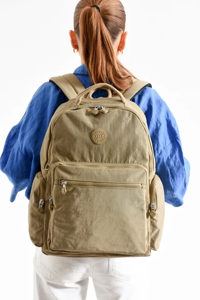 Bagacar Bolsas 1094 Su Geçirmez İthal Krinkıl Kumaş Laptop Bölmeli Okul ve Günlük Sırt Çantası Kum - 2
