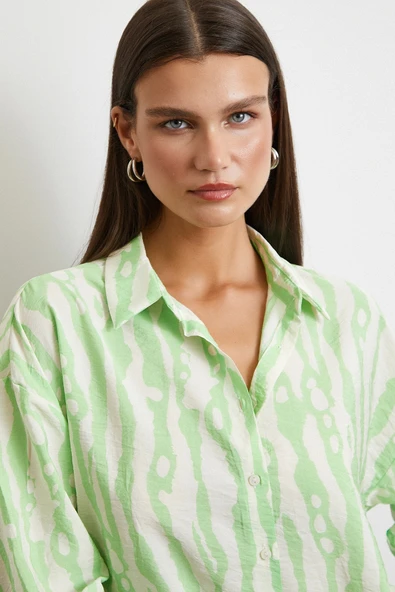 Zebra Desen Modal Gömlek Yeşil ürün görseli 1
