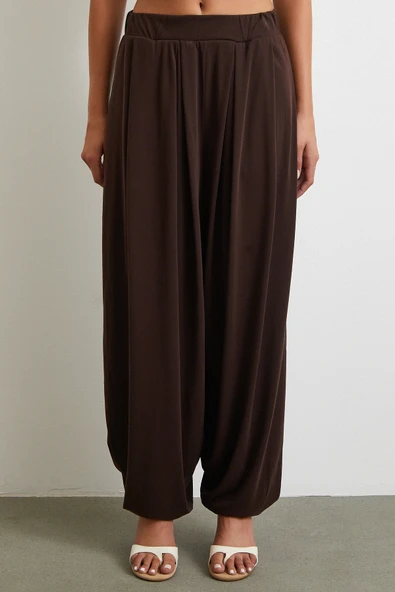 Paça Detaylı Şalvar Pantolon Kahve - Resim 4
