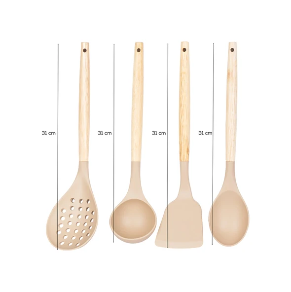 Porsima 3167 Bambu Silikon 4 Parça Servis Takımı Seti Kapicino Diğer - Resim 3