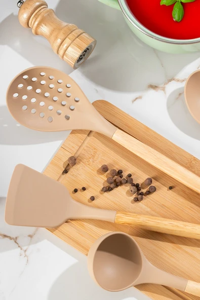 Porsima 3167 Bambu Silikon 4 Parça Servis Takımı Seti Kapicino Diğer - Resim 2