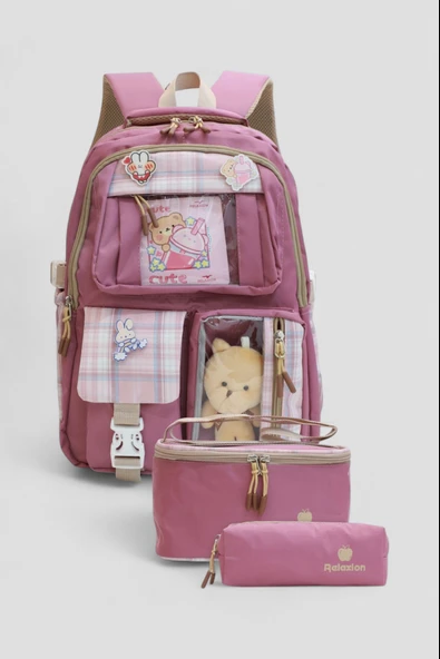 Relaxion 1395 Kore Tarzı Unisex Çocuk Üçlü Set İlkokul Sırt Çantası