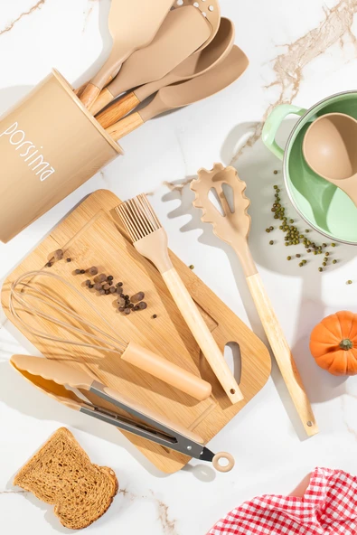 Porsima 3164 Bambu Silikon 11 Parça Servis Takımı Seti Kapicino Çok Renkli - Resim 3