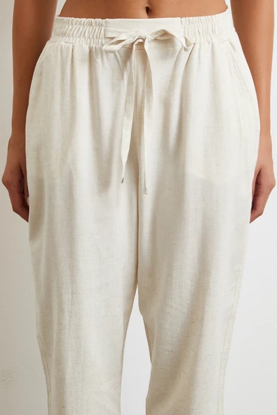 Beli Lastikli Klasik Pantolon Bej - Resim 4