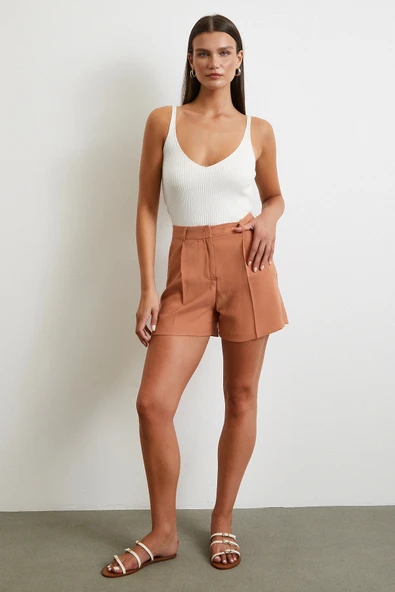 Piliseli Cepli Şort Kiremit - 2