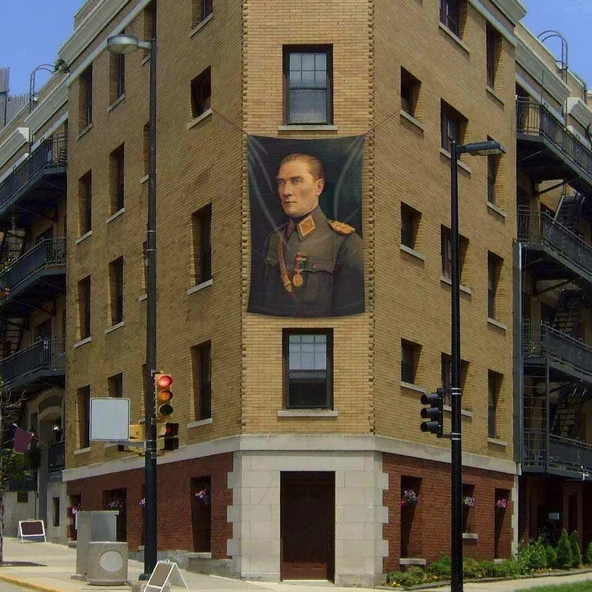 Üniformalı Gazi Mustafa Kemal Atatürk Poster Cephe Bayrak - 200x300cm (2 x 3 metre) - 1