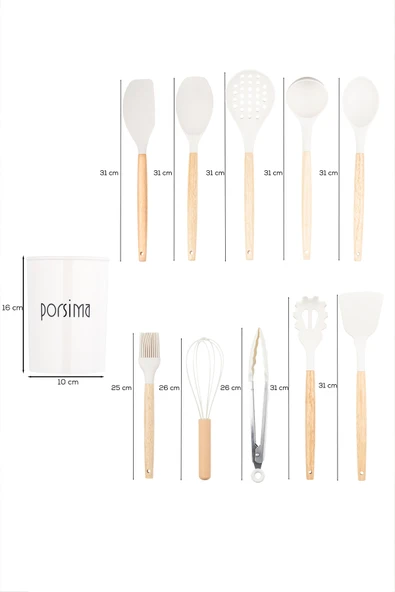 Porsima 3163 Bambu Silikon 11 Parça Servis Takımı Seti Beyaz Beyaz - Resim 2