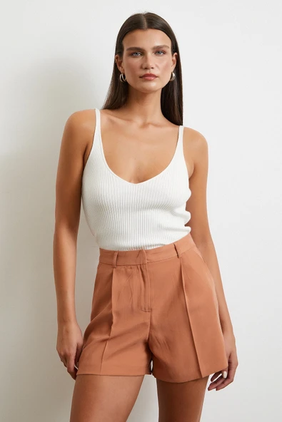 Piliseli Cepli Şort Kiremit - 4