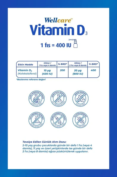 Wellcare Vitamin D3 400 IU 30 Ml Sprey-SKT:07/2028 - Resim 2