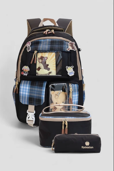 Relaxion 1395 Kore Tarzı Unisex Çocuk Üçlü Set İlkokul Sırt Çantası - 4