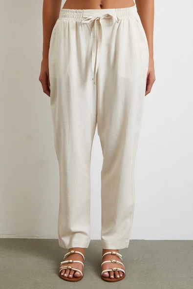 Beli Lastikli Klasik Pantolon Bej - Resim 3