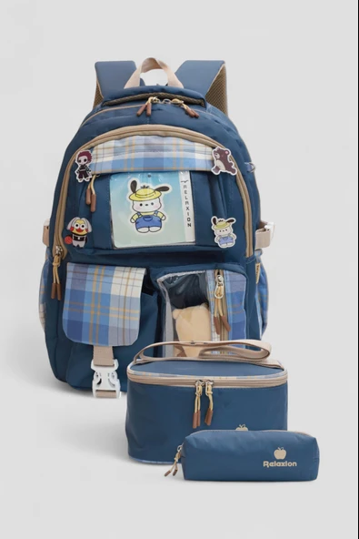Relaxion 1395 Kore Tarzı Unisex Çocuk Üçlü Set İlkokul Sırt Çantası - 2