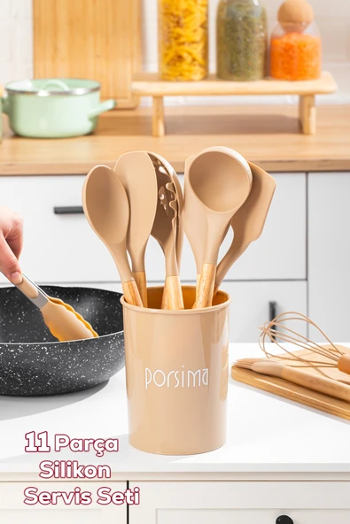 Porsima 3164 Bambu Silikon 11 Parça Servis Takımı Seti Kapicino Çok Renkli - Resim 2